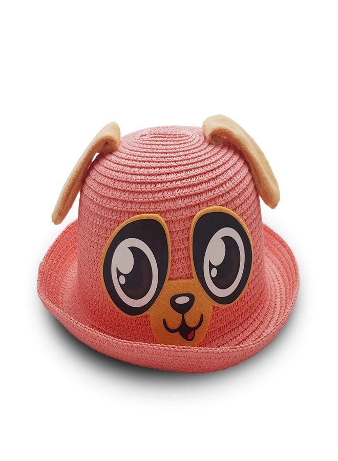 VRITRAZ Kids Hat, Summer Fashion Straw Bucket Cap, Suitable for 3-12 Years (Puppy Pink) - Image 1